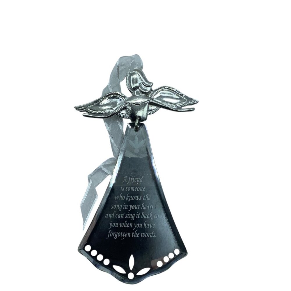 Vtg Angelic‎ Reflections Pewter Angel Glass Ornament 6" Friendship Gift Target